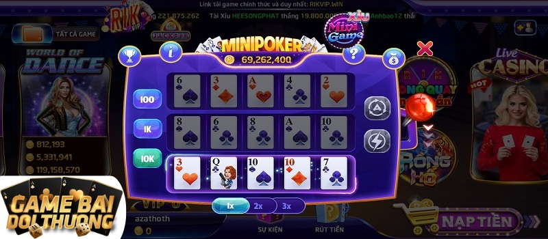 Tiền quay thưởng khi chơi Mini Poker Rikvip