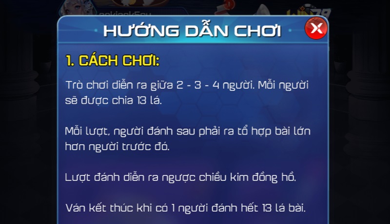 Mỗi người chơi nhận 13 lá bài khi bắt đầu