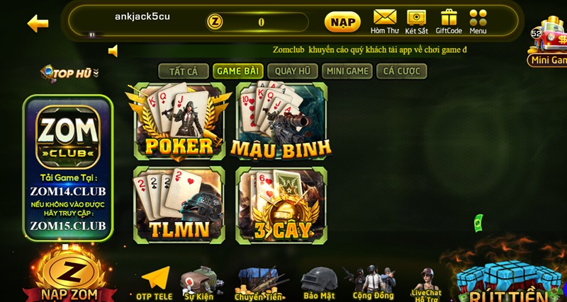 Game bài chiến thuật Mậu Binh ZomClub