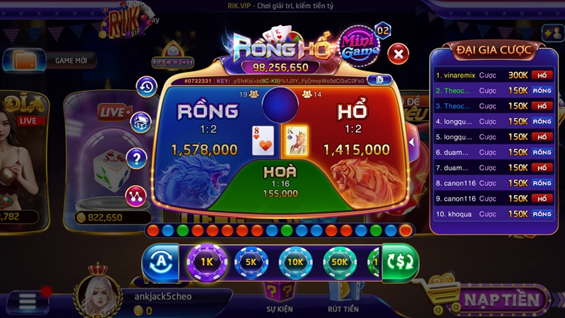 Game trực tuyến tiện lợi Rồng Hổ RikVip